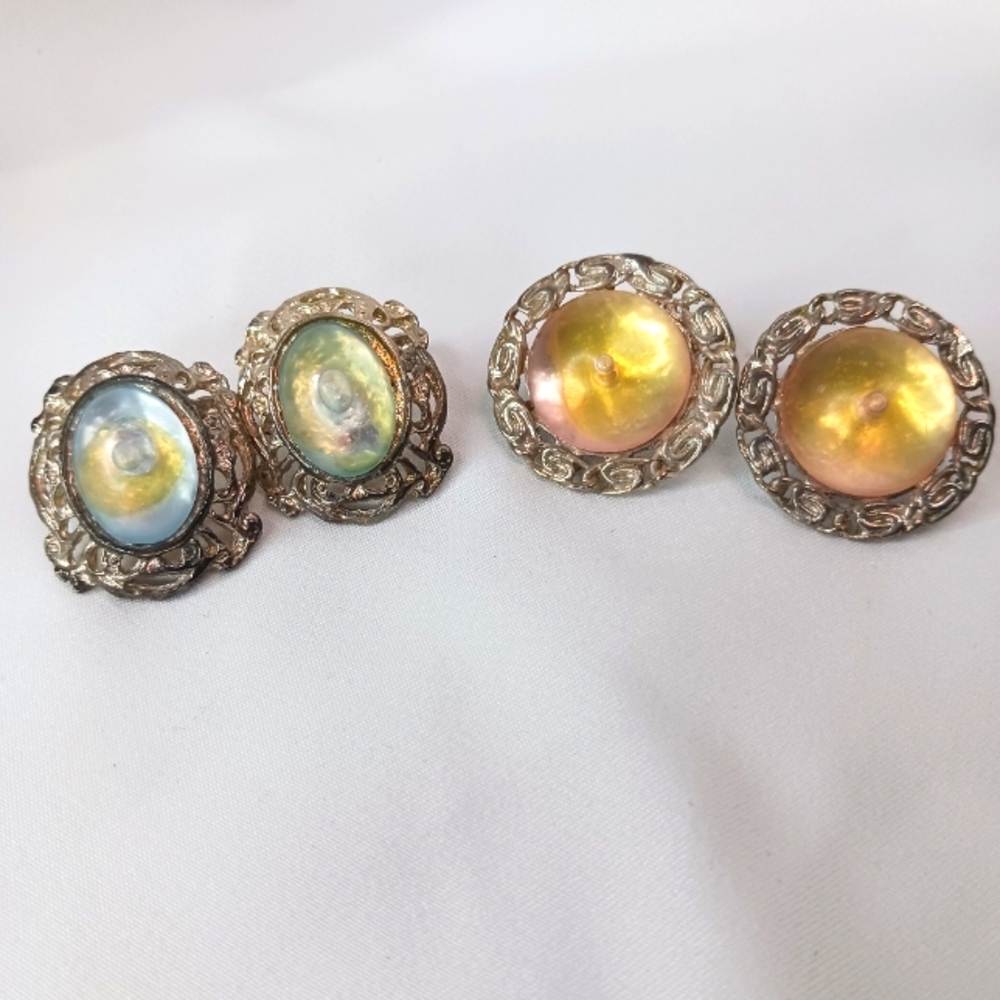 Vintage Silver Filigree Pastel Bubble Earring Set.